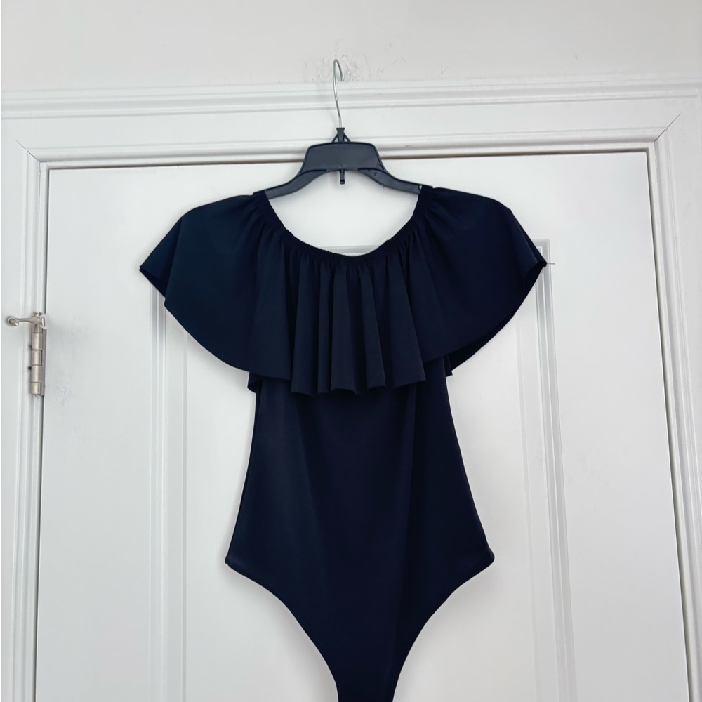 Black Off-Shoulder One-Piece Top - Picture 7 of 8